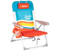 Aktive - Silla de playa plegable, , diseño colorido, 50x60x85 cm, 4 posiciones, máximo soportado 110 kg, aluminio y poliéster, bolsillos laterales y traseros, cojín, asa de transporte tipo mochila,