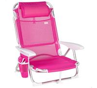 AKTIVE Silla de Playa Plegable, Fucsia, Textileno y Aluminio, 51x45x76 cm, 4 Posiciones, Respaldo Alto, 110 kg