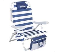 AKTIVE Silla de Playa Plegable, Marinera, Mide 48x58x80 cm, 5 Posiciones, Poliéster y Aluminio, Peso soportado 110 kg, Cojín, Bolsillos, Nevera, Transporte Mochila, Sillas Plegables (62469)