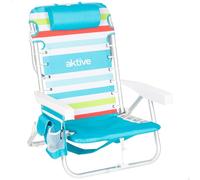 AKTIVE Silla de Playa Plegable, Multicolor, 50x53x77 cm, 5 Posiciones, Aluminio y poliéster, Soporta 110 kg, Bolsillo Lateral y Trasero, Nevera Trasera, Cojín, Transporte Mochila (62544)