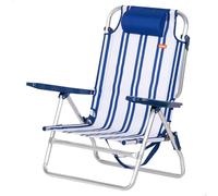 AKTIVE Silla de Playa Plegable, Rayas marineras, 48x45x83 cm, 6 Posiciones, Aluminio y poliéster, Peso soportado 110 kg, Cojín Acolchado, Asa Transporte, Tumbona (62508)