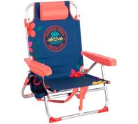 AKTIVE Silla de playa plegable reclinable, 50x54x80 cm, 5 posiciones, Reposacabezas acolchado, Bolsillos y asas mochila, Silla baja playa, Resistente hasta 110 kg (62512)