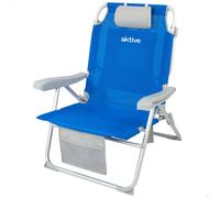 Aktive - Silla de playa plegable XXL con respaldo reclinable 5 posiciones, 55x66x86 cm, de aluminio y textileno, con mochila, bolsa, cojín, bolsillo frontal y topes antivuelco, máx. 110 kg, sillas de