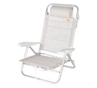 AKTIVE Silla de Playa Plegable, Beige, Multiposición 8 Posiciones, Textileno y Aluminio, 47x49x82 cm, Soporta 110 kg, con Asa de Transporte