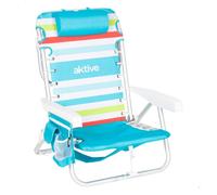 AKTIVE Silla de Playa Plegable, Multicolor, 50x53x77 cm, 5 Posiciones, Aluminio y poliéster, Soporta 110 kg, Bolsillo Lateral y Trasero, Nevera Trasera, Cojín, Transporte Mochila (62544)
