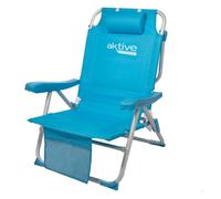 AKTIVE Silla plegable de playa 49x58x80 cm, con cojín, Silla plegable tipo mochila, respaldo reclinable, con dos bolsillos, color azul pastel (53983)