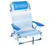 AKTIVE Silla Playa Plegable, 4 Posiciones, Rayas Azul, 51x45x76 cm, Incluye cojín Acolchado, Bolsillo Lateral, Asas, Soporta 110 kg, Topes antivuelco, Multiposición, Respaldo reclinable (62671)