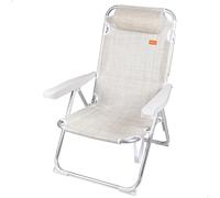 Aktive - Silla playa plegable, 48x60x90 cm, respaldo reclinable 5 posiciones, soporta un peso máximo de 110 kg, topes antivuelco, estructura aluminio, tejido textileno, incluye cojín acolchado,