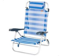 AKTIVE Silla playa plegable, 8 posiciones, Marinera, 48x49x82 cm, Incluye cojín acolchado, Asas de transporte, Soporta 110 kg, Sillas respaldo reclinable, Multiposición (62666)