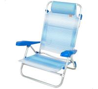 AKTIVE Silla playa plegable, 8 posiciones, Rayas azul, 47x49x82 cm, Incluye cojín acolchado, Asas de transporte, Soporta 110 kg, Sillas playa, Multiposición, Respaldo reclinable (62669)
