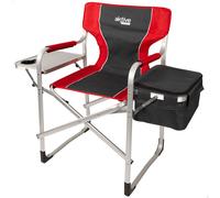 Aktive - Silla plegable camping con nevera y mesa con soporte para botella, máx. 120 kg, color gris y rojo, fabricada de aluminio y poliéster, 61x52x92 cm, antivuelco, plegado compacto, ideal para