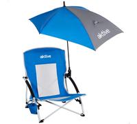 AKTIVE Silla plegable con sombrilla y posavasos, 50x49x65 cm, Silla camping portátil, Silla playa plegable, Silla con sombrilla, Silla con posavasos, Bolsa de transporte (62527)