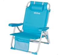 AKTIVE Silla plegable de playa 49x58x80 cm, con cojín, Silla plegable tipo mochila, respaldo reclinable, con dos bolsillos, color azul pastel (53983)