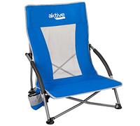 AKTIVE Silla plegable de playa, Tejido poliéster y estructura acero, Azul, Medidas 50 x 51 x 67 cm, Máx. 110 kg, Respaldo transpirable, Incluye funda y posavasos, Ligera y fácil de transportar (62636)