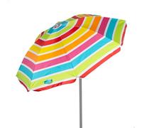 AKTIVE Sombrilla de playa, 180 cm, Rayas multicolor, Protección UV50, Inclinable y regulable en altura, Mástil acero, Tejido poliéster Oxford, 8 varillas, Incluye funda transporte con asa (62361)