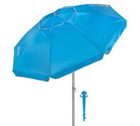 AKTIVE Sombrilla de playa, Ø200 cm, Azul, Protección UV50, Incluye soporte, Tejido Oxford, Mástil acero 28/32 mm, 8 varillas, Ventilación superior, Funda de transporte (62493)