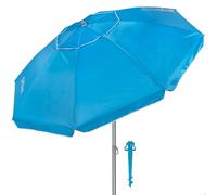 AKTIVE Sombrilla de playa, Ø220 cm, Azul, Protección UV50, Incluye soporte, Tejido Oxford, Mástil acero 28/32 mm, 8 varillas, Ventilación superior, Funda de transporte (62494)