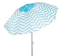 AKTIVE Sombrilla de playa antiviento 220 cm, 8 varillas de fibra de vidrio, Diseño olas de playa, Ventilación superior, Protección UV50, Mástil de acero inclinable, 28/32 mm, Incluye funda (62441)