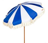 AKTIVE Sombrilla de playa, Mide D200 cm, Marinero azul y blanco flecos, Protección UV50, Poliéster, Mástil acero efecto madera 28/32 mm, Incluye funda de transporte con asa de hombro (62480)