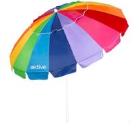 AKTIVE Sombrilla de Playa, UV50, Mide D200 cm, Multicolor, Protección UV50, Nylon, Mástil Acero 28/32 mm, 16 Varillas, Incluye Funda de Transporte con asa de Hombro (62486)