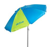 AKTIVE Sombrilla playa 200 cm, 8 varillas fibra de vidrio, Mástil aluminio 28/32 mm, Protección UV50+, Sistema inclinable, Ventilación superior, Funda transporte (62438)
