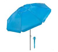 AKTIVE Sombrilla de playa, Ø200 cm, Azul, Protección UV50, Incluye soporte, Tejido Oxford, Mástil acero 28/32 mm, 8 varillas, Ventilación superior, Funda de transporte (62493)