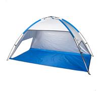 Aktive - Tienda de playa, 220x120x115 cm, 2 personas, color azul y gris, con suelo y ventanas, 4 piquetas, varillas de fibra de vidrio, protección UV50, revestimiento interior plateado, incluye bolsa