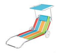 AKTIVE Carro Tumbona Playa, 62x117x62 cm, 2 en 1, Incluye Parasol removible, Cojín Acolchado, Bolsillo Rejilla, Estructura Aluminio, Tejido poliéster, Peso máximo soportado 110 kg (62682)