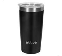 AKTIVE Vaso Térmico Acero Inoxidable, 550 ml, Negro, Tapa Deslizante, Libre BPA, 8.5x8.5x18 cm