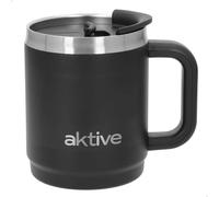 AKTIVE Vaso Térmico de Acero Inoxidable, 400 ml, Negro, 13x9x12 cm, Tapa Deslizante, Libre de BPA, Doble Pared