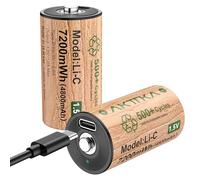 AKTTKA 2 Pilas C/LR14 Recargables de Litio, Gran Capacidad 7200 mWh, 1,5 V, con Cable de Carga USB-C, Baja autodescarga, para linternas, Reproductores CD, lámparas Camping, radios, Juguetes