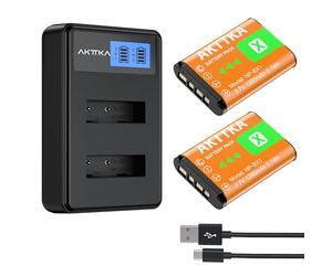 AKTTKA Batería NP-BX1 (Pack de 2, 1380mAh) y Cargador Doble con Entrada Tipo C y Pantalla LCD, Compatible con Sony ZV-1, Cyber-Shot DSC-RX100 II/III/Ⅳ/Ⅴ/Ⅵ/Ⅶ/VA, DSC-RX100M II, RX1