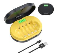 AKTTKA Cargador 4 Ranuras para Baterías Recargables 1,5V Li-Ion AA/AAA - Cargador de Pilas, Canales Independientes 4×400mA, LCD por Ranura, Carga CC/CV, USB-C 5V/2A, Compacto y Silencioso
