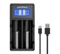 AKTTKA Cargador de baterías Inteligente con Pantalla LCD y Carga rápida de 2A Compatible con baterías Li-Ion 18650/21700/20700/26650 y baterías Ni-MH/Ni-CD AA/AAA/C, con Puerto Type-C