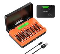 AKTTKA - Cargador de Pilas de 8 Ranuras, con 4 Pilas Recargables AA de 2400 mAh y 4 Pilas AAA 1100 mAh Ni-MH 1,2 V, con Cable de Carga Tipo C