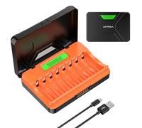 AKTTKA Cargador de Pilas Recargables con LCD Inteligente, Cargador para NI - MH NI-CD AA/AAA, 8 Ranuras Cargador Pilas Recargables AA y AAA