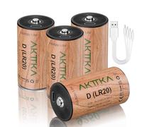 AKTTKA Lote de 4 Pilas Recargables de Ion de Litio D / LR20, 9250 mWh y 1,5 V, Pilas Grandes D, Incluye Cable USB-C, Ideales para linternas de Camping, Coches teledirigidos y linternas LED portátiles