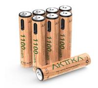 AKTTKA Paquete de 8 Pilas AAA de Litio Recargables, 1100 mWh, 1,5 V de Voltaje Constante, con Cable de Carga USB C de 1 a 4 para mandos a Distancia, termómetro, básculas