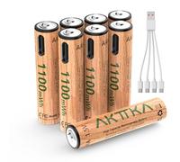 AKTTKA - Pilas AAA de litio recargables, 1,5 V, 1100 mWh, 8 pilas C de alta capacidad con cable de carga tipo C, baja autodescarga, 2 h de carga rápida