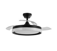 Abrila - Ventilador DC ZENIT | Color Negro con tres Aspas Desplegables | con 6 Velocidades Ajustables | con 3 Temperaturas de Luz | Mando a Distancia Incluido