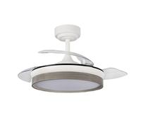 Akunadecor - Ventilador de techo modelo DOÑANA L blanco/haya motor DC 6 velocidades Tecnología Led 72W sistema CCT 7920 Lúmenes, Control remoto con temporizador, luz regulable en color e intensidad,