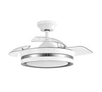 Akunadecor - Ventilador de techo modelo MIOK S blanco/plata, motor DC 6 velocidades Tecnología Led 46W sistema CCT 5520 Lúmenes, Control remoto con temporizador, luz regulable en color e intensidad,