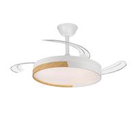 Akunadecor - Ventilador de techo modelo VISTA blanco/madera motor DC 6 velocidades Tecnología Led 45W sistema CCT 4400 Lúmenes, Control remoto con temporizador, luz regulable en color e intensidad,