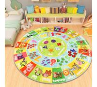 AKUNRUG ABC - Alfombra redonda para niños, 160 cm, diseño de números de animales del alfabeto, lana sintética, alfombra de aprendizaje temprano para el dormitorio de los niños, alfombra de aprendizaje