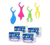 Akunsz 128 unidades de hilo dental para niños con 4 asas de colores en forma de animales marinos para espacios interdentales estrechos y palitos de hilo dental para niños, sin flúor, sin cera