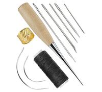 AKUNSZ Agujas de Coser Cuero 7PCS Kit de Costura de Cuero Agujas de Coser a Mano con Taladro Curvas con Punzón y Dedal para Reparar Cuero Manta Tapicería Lona Tela Gruesa etc.