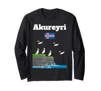 Akureyri souvenir Puffin Colony Sea Cliffs Bandera de Islandia Manga Larga