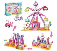 AKWME Friends - Juego de bloques de construcción de noria rosa para niñas, juego de bloques de construcción de parque de atracciones 3 en 1, juguete compatible con LEGO Friends, regalo creativo de