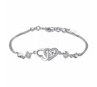 akwuiopt Pulsera de moda con forma de corazón doble para mujer, pulseras de circonita para mujer, joyería de boda, aretes sensibles, talla única, Metal, No es una piedra preciosa