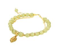 akwuiopt Pulsera de oro de jade natural de doble capa ajustable clásica para mujer Gwm500a-1, talla única, Metal, No es una piedra preciosa